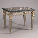 Neoclassical Style Silver Gilt Metal and Pietra Dura Table {Dimensions 25 1/2 x 32 x 24 3/4 inches}