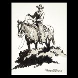 NICHOLAS S. FIRFIRES (California 1917-1990) "Cowhand" Ink on paper. 10 1/4 x 8 1/4 inches; Frame: 17