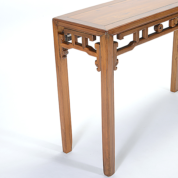 An Elmwood Side Table The slender rectangular table with latticework aprons featuring rings and ' - Image 2 of 4