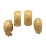 Collection of Two Pairs of 14k Yellow Gold Earrings. Including one pair of 14k yellow gold textured,