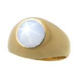 Star Sapphire, 18k Yellow Gold Ring. Featuring one round star sapphire cabochon measuring