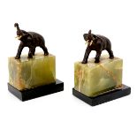 Pair of German Art Deco Bronze Elephant Figures on Onyx Pedestals
