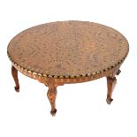 Moroccan Inlaid Low Circular Coffee Table, with glass top