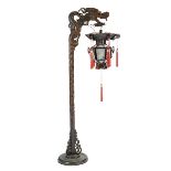 A Rosewood 'Dragon' Lamp Post with Later Lantern The post carved as a sinuous dragon rising to a