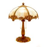 Arts & Crafts Caramel Slag Glass Gilt Metal Lamp,