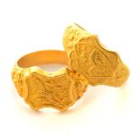 Collection of Two 24k Yellow Gold Rings. Including one 24k yellow gold bird and foliate motif