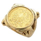 Men's Deutsches Reich Gold Coin, 14k Yellow Gold Ring. Featuring one German Prussia Deutsches