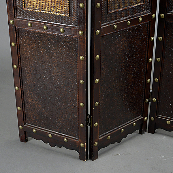 Portuguese Style Four Panel Embossed Faux Leather Screen - Image 2 of 5