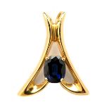 Sapphire, 14k Yellow Gold Pendant. Featuring one oval-cut sapphire weighing approximately 1.35