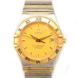 Omega Constellation 18k Yellow Gold, Stainless Steel Wristwatch. DIAL: Round, gold textured, gold