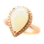 Opal, Diamond, 14k Rose Gold Ring. Featuring one pear-cut opal cabochon measuring approximately 12.9