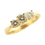 Diamond, 14k Yellow Gold Ring. Featuring three full-cut diamonds weighing a total of approximately