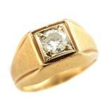 Diamond, 10k Yellow Gold Ring. Featuring one round brilliant-cut diamond weighing approximately 0.55