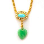 Jade, Opal, Seed Pearl, 22k Yellow Gold, Gold-Filled Slide Necklace. Featuring a pendant slide