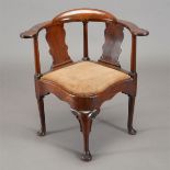 George III Mahogany Corner Chair Fitted with Suede Slip Seat