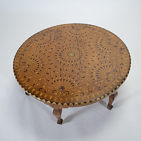 Moroccan Inlaid Low Circular Coffee Table, with glass top - Image 3 of 4