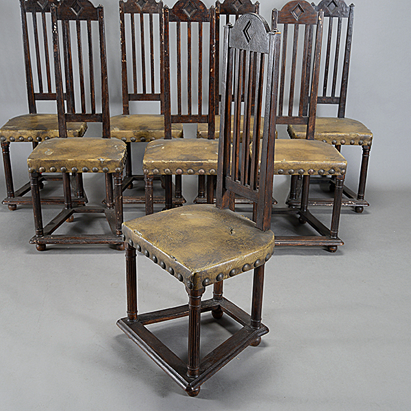 Set of Eight High Back Ebonized Chairs with Leather Upholstery - Image 3 of 4