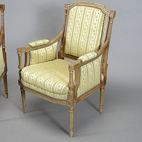 Pair of Louis XVI Style Yellow Silk Upholstered Armchairs - Image 3 of 4