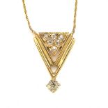 Diamond, 14k Yellow Gold Pendant Necklace. Featuring one old mine-cut diamond weighing approximately