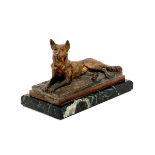 After Albert-Pierre Laplanche (French 1854-1935), Gilt Bronze Figure of a German Shepherd Dog, on