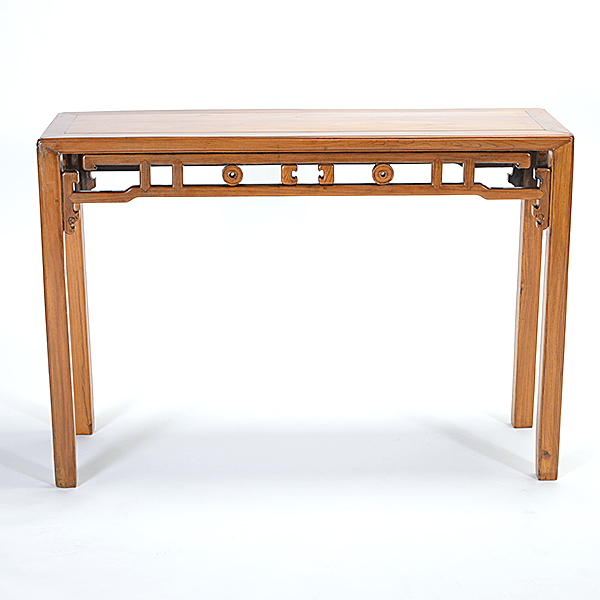 An Elmwood Side Table The slender rectangular table with latticework aprons featuring rings and ' - Image 3 of 4