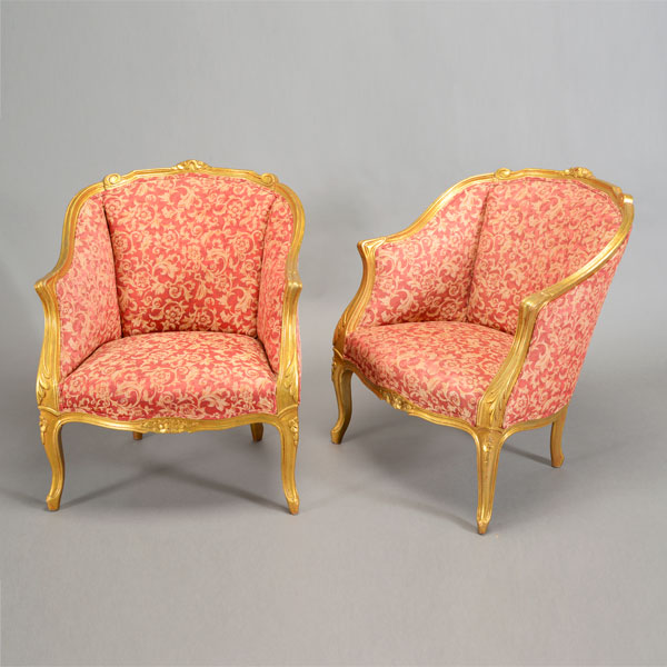 Pair of Louis XV Style Giltwood Bergeres