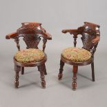 Pair of English Rococo Style Carved Hall Chairs