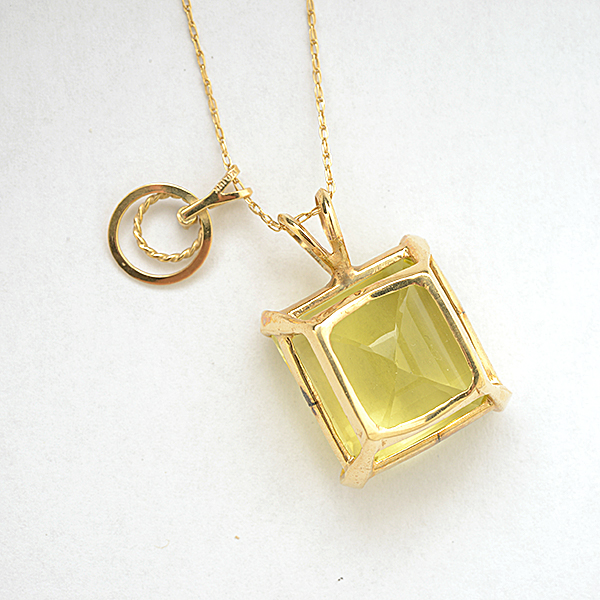 Green Quartz, Diamond, 14k Yellow Gold Pendant Necklace. Including one emerald-cut green quartz, 14k - Image 4 of 4