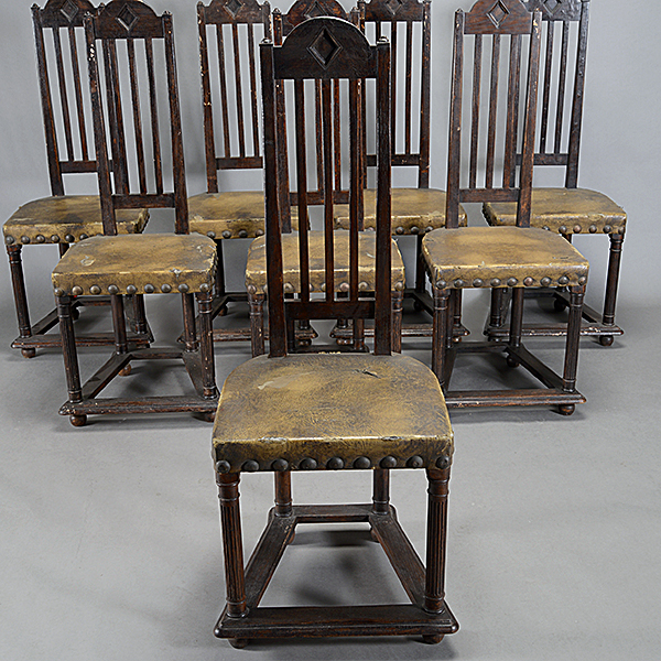 Set of Eight High Back Ebonized Chairs with Leather Upholstery - Image 2 of 4