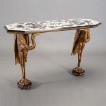Neoclassical Style Pietra Dura Console Table, on figural swan form legs