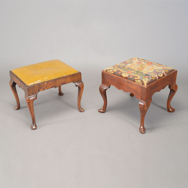 Two Associated Queen Anne or Chippendale Style Walnut Benches, the first fitted with a leather seat,