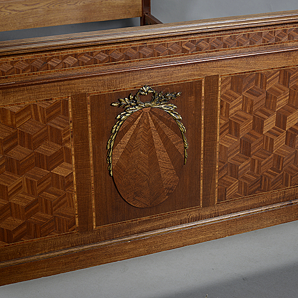 Louis XVI Style Gilt Bronze Mounted Parquetry and Mahogany Bed, - Image 2 of 4