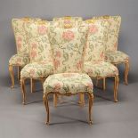 Set of Six Rococo Style Painted and Parcel Gilt Upholstered Side Chairs,