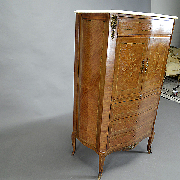 French Inlaid Bronze Mount Secretaire · Abattant Fall Front Desk, with marble top - Image 3 of 4