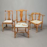 Chippendale Corner Chair with Needlepoint Slip Seat Together With Chippendale Rush Seat Arm Chair