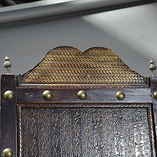 Portuguese Style Four Panel Embossed Faux Leather Screen - Image 4 of 5