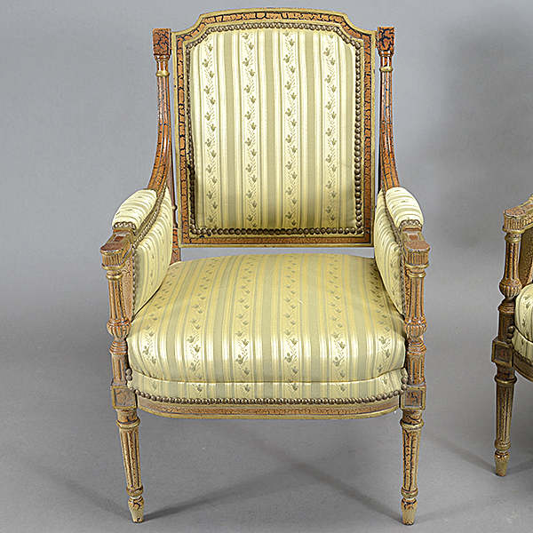 Pair of Louis XVI Style Yellow Silk Upholstered Armchairs - Image 2 of 4