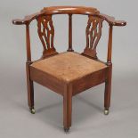 George III Mahogany Corner Chair with Pierced Splats and Block Legs