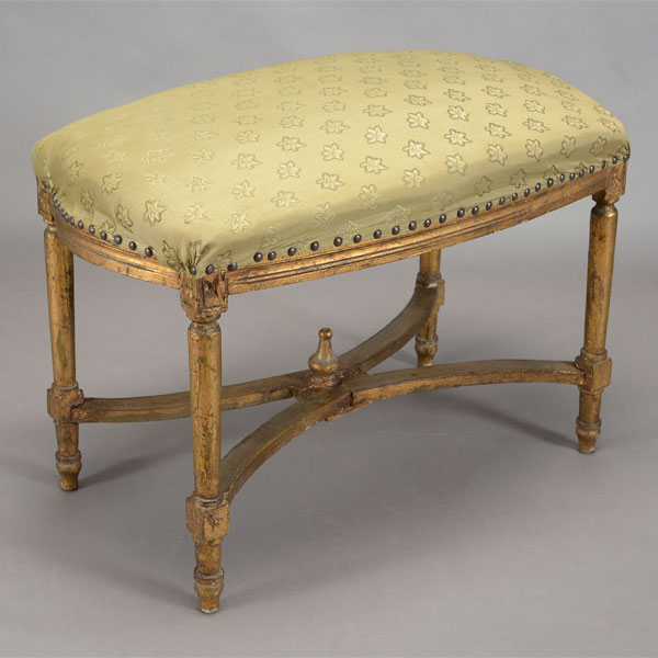 French Louis XVI Style Carved Wood Upholstered Bench