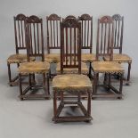 Set of Eight High Back Ebonized Chairs with Leather Upholstery