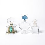 Czechoslovakian Cut Glass Perfume Bottle and Two French Baccarat Guerlain Shalimar Bottles