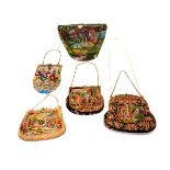 Three French Petit Point Evening Bags with Gilt Metal Frames and Two Beaded Bags