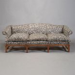 English Chippendale Style Camel-back Sofa, with flora and fauna upholstery