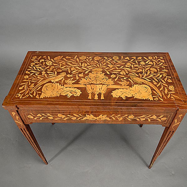 Continental Walnut Marquetry Card Table, opening to reveal tromp l'oeil four cards in corners, - Image 2 of 5