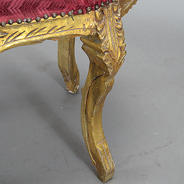 Louis XV Style Gilt Carved Bench with Red Upholstery - Image 4 of 4