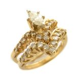 Diamond, 14k Yellow Gold Wedding Ring Set. Including one marquise-cut diamond weighing approximately