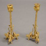 Pair of English Gilt Bronze Figural Candlesticks, with lion figure bases