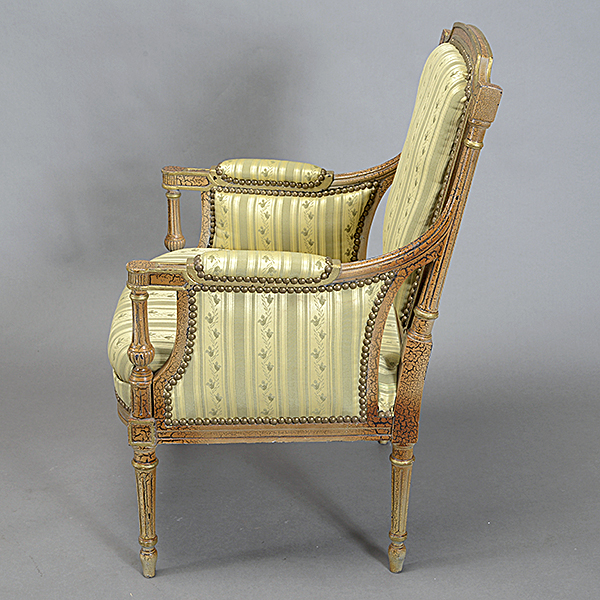 Pair of Louis XVI Style Yellow Silk Upholstered Armchairs - Image 4 of 4