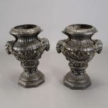 Pair of Large Renaissance Style Cast Urns with Rams Heads