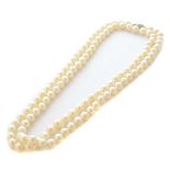 Cultured Pearl, 14k White Gold Necklace. Composed of one hundred and eleven round cultured pearls